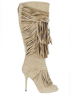 Gorgeous Gucci Beige Fringe Heeled Boots